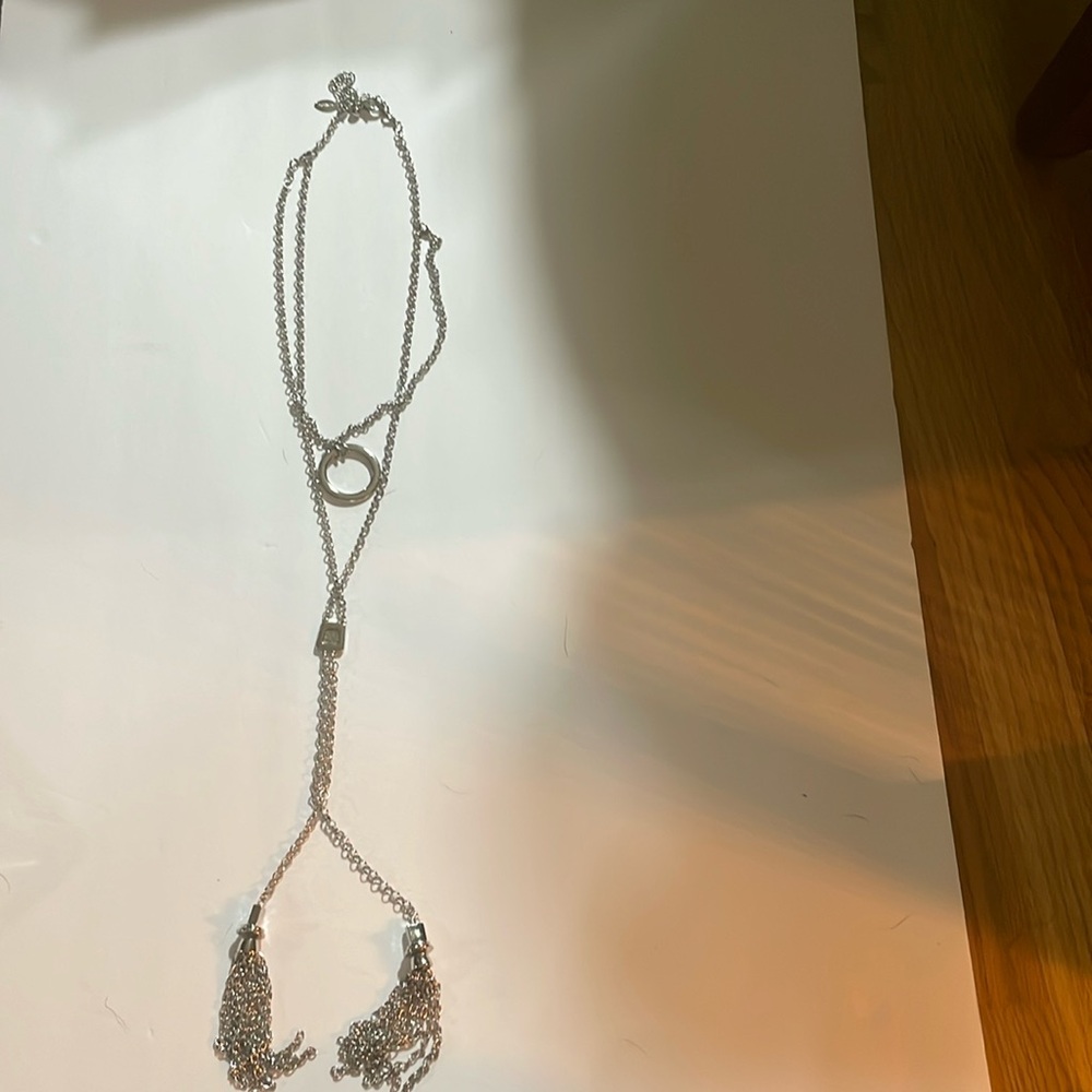 Chicos silver long tassle necklace